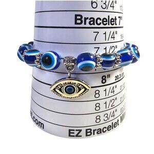Evil Eye Bracelet Blue Beaded Stretch Spiritual Protection & Good Luck Charm 7-8